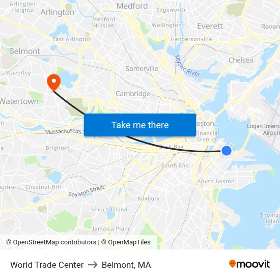 World Trade Center to Belmont, MA map