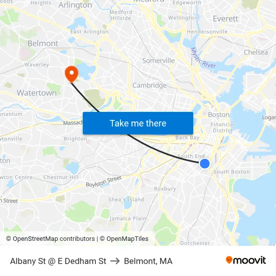 Albany St @ E Dedham St to Belmont, MA map