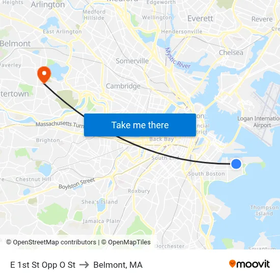 E 1st St Opp O St to Belmont, MA map
