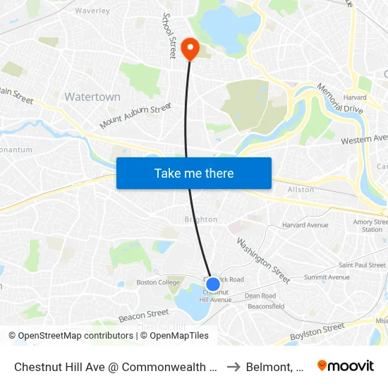 Chestnut Hill Ave @ Commonwealth Ave to Belmont, MA map