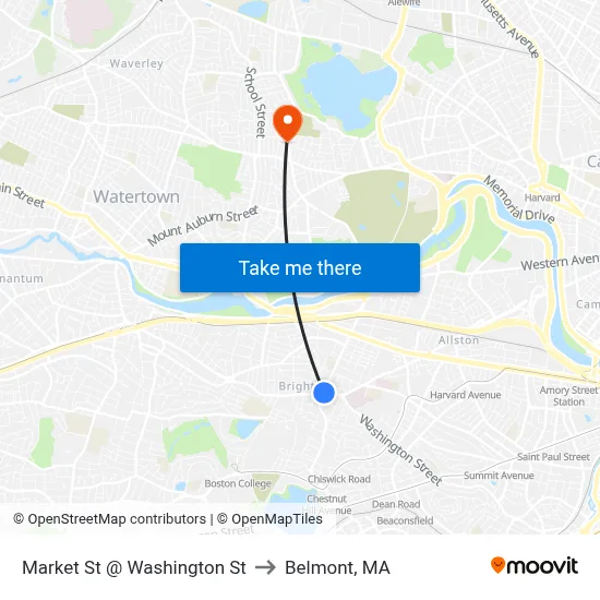 Market St @ Washington St to Belmont, MA map