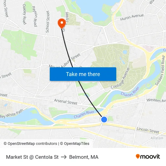 Market St @ Centola St to Belmont, MA map