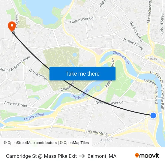Cambridge St @ Mass Pike Exit to Belmont, MA map