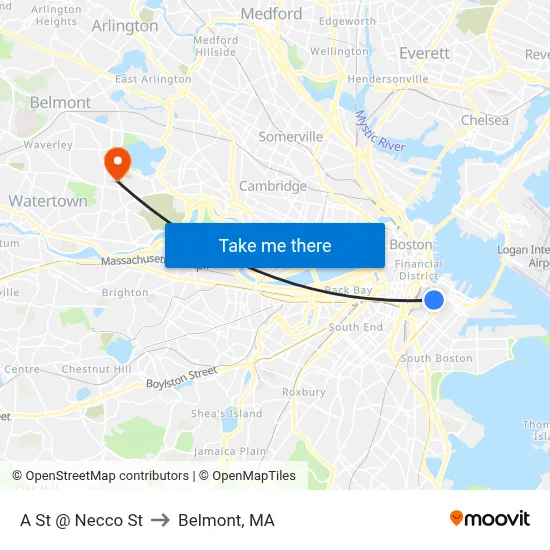 A St @ Necco St to Belmont, MA map