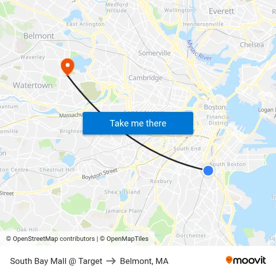 South Bay Mall @ Target to Belmont, MA map