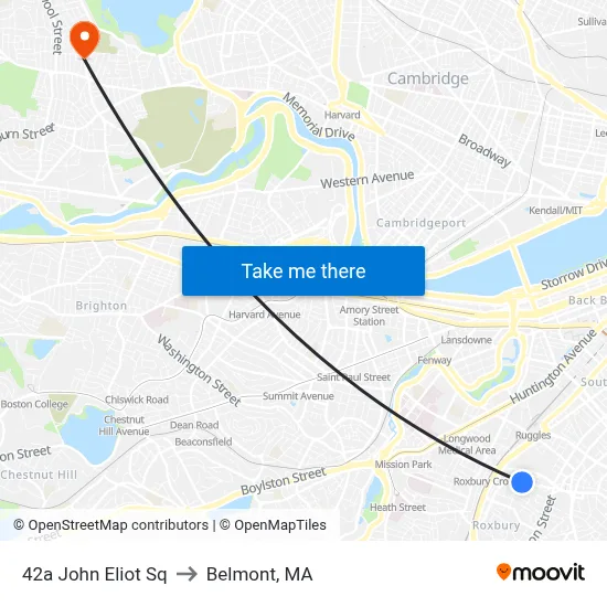 42a John Eliot Sq to Belmont, MA map