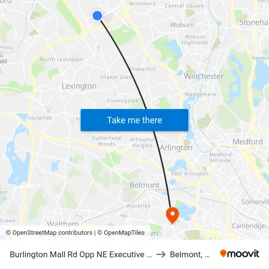Burlington Mall Rd Opp NE Executive Pk to Belmont, MA map