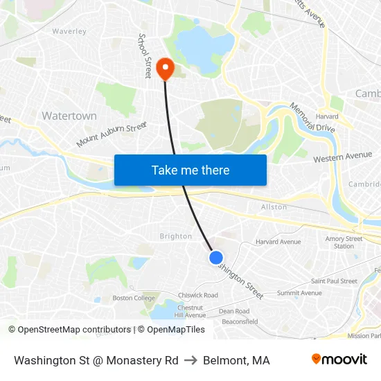 Washington St @ Monastery Rd to Belmont, MA map