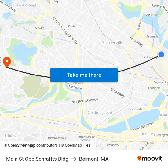 Main St Opp Schraffts Bldg to Belmont, MA map