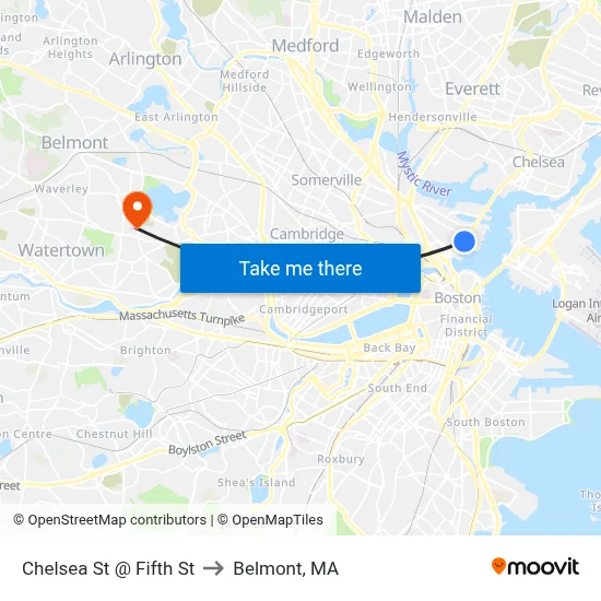Chelsea St @ Fifth St to Belmont, MA map