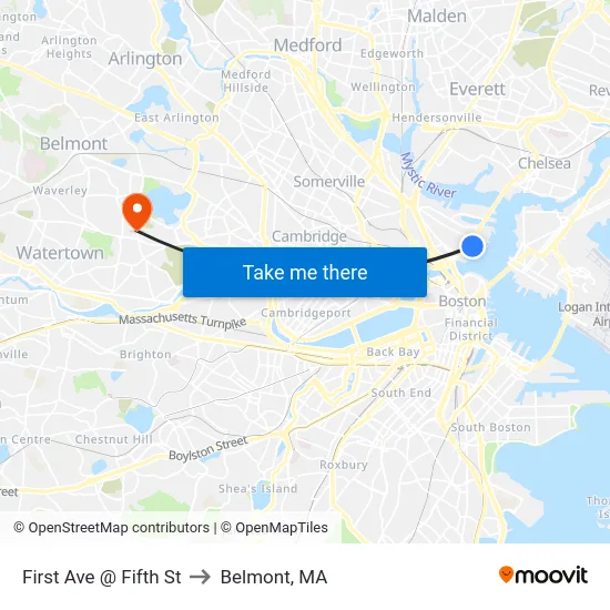 First Ave @ Fifth St to Belmont, MA map