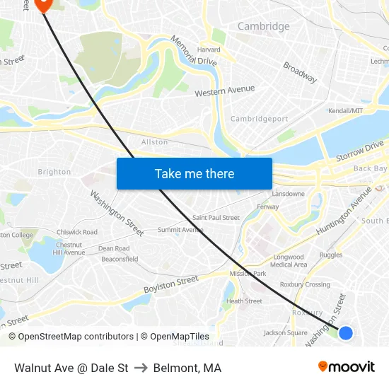 Walnut Ave @ Dale St to Belmont, MA map