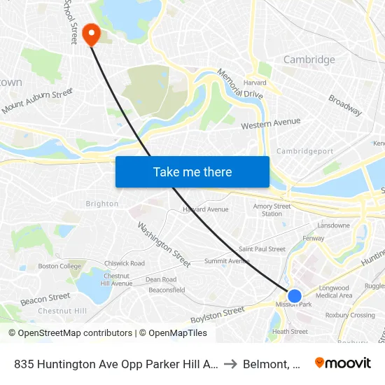 835 Huntington Ave Opp Parker Hill Ave to Belmont, MA map