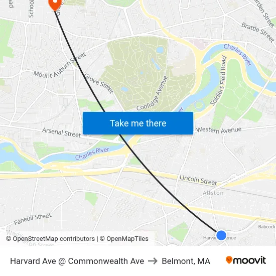 Harvard Ave @ Commonwealth Ave to Belmont, MA map