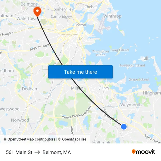561 Main St to Belmont, MA map