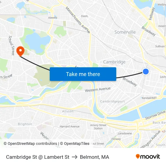 Cambridge St @ Lambert St to Belmont, MA map