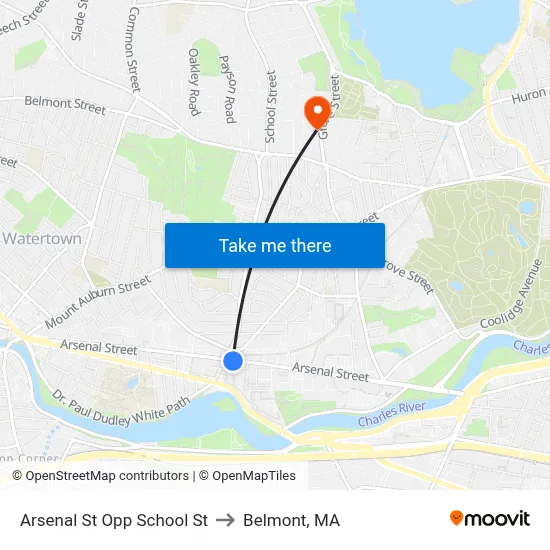 Arsenal St Opp School St to Belmont, MA map