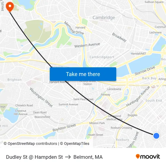 Dudley St @ Hampden St to Belmont, MA map