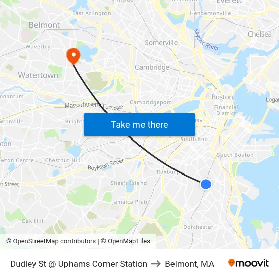 Dudley St @ Uphams Corner Station to Belmont, MA map