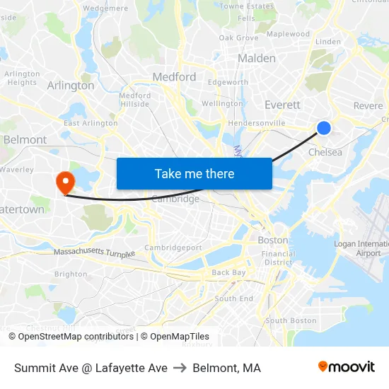 Summit Ave @ Lafayette Ave to Belmont, MA map
