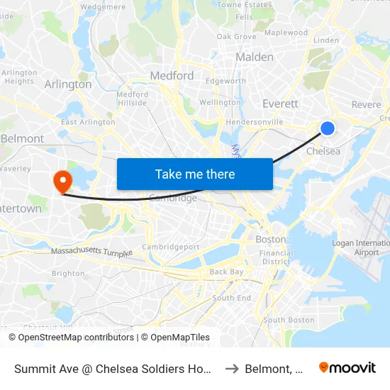Summit Ave @ Chelsea Soldiers Home to Belmont, MA map