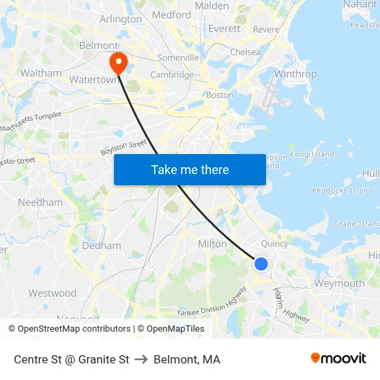 Centre St @ Granite St to Belmont, MA map