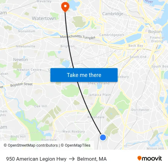 950 American Legion Hwy to Belmont, MA map