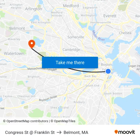 Congress St @ Franklin St to Belmont, MA map