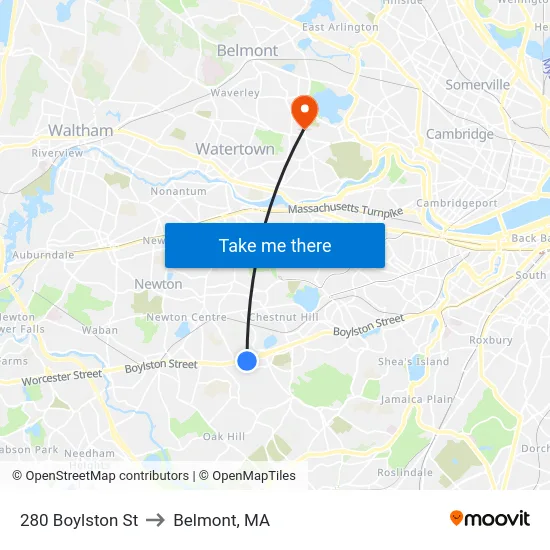 280 Boylston St to Belmont, MA map