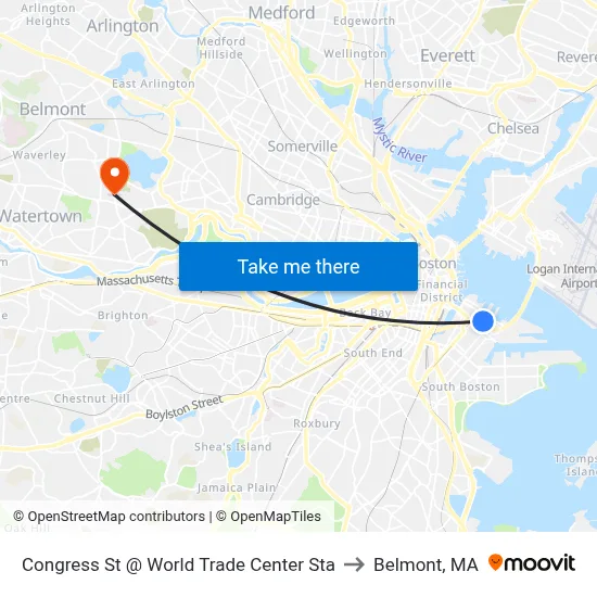Congress St @ World Trade Center Sta to Belmont, MA map