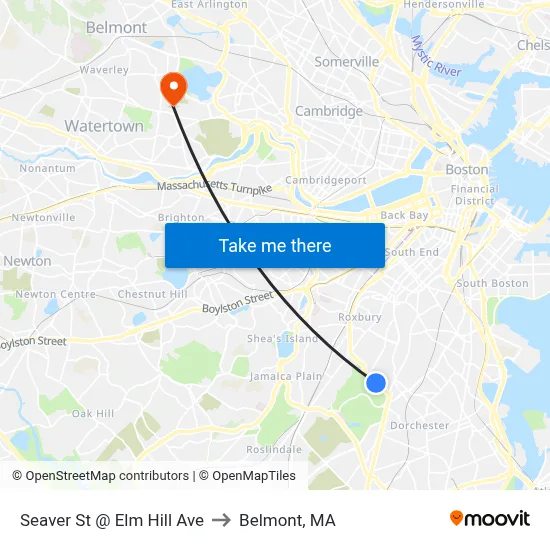 Seaver St @ Elm Hill Ave to Belmont, MA map