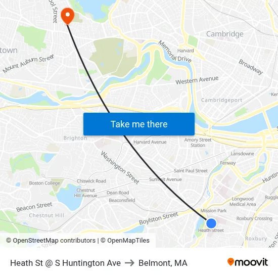 Heath St @ S Huntington Ave to Belmont, MA map