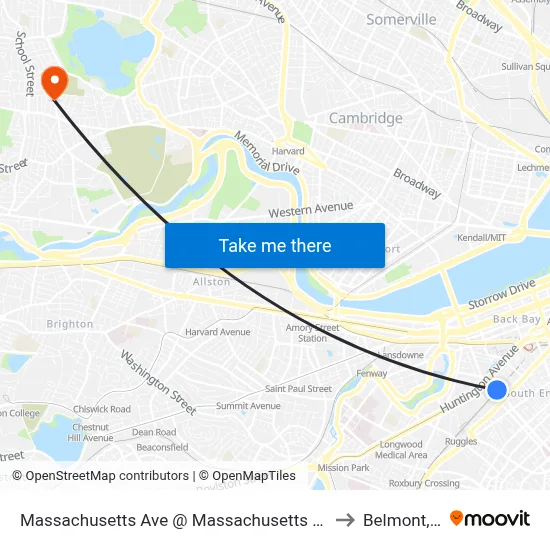 Massachusetts Ave @ Massachusetts Ave Station to Belmont, MA map