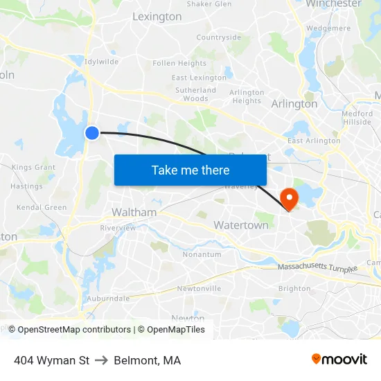 404 Wyman St to Belmont, MA map