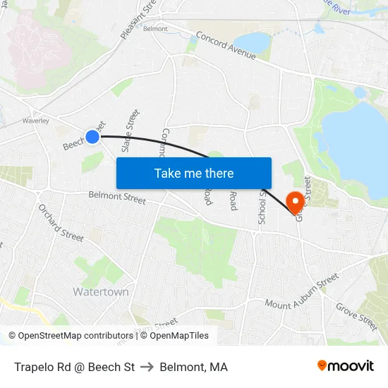 Trapelo Rd @ Beech St to Belmont, MA map