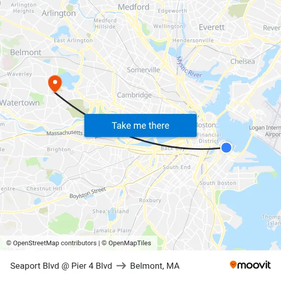 Seaport Blvd @ Pier 4 Blvd to Belmont, MA map