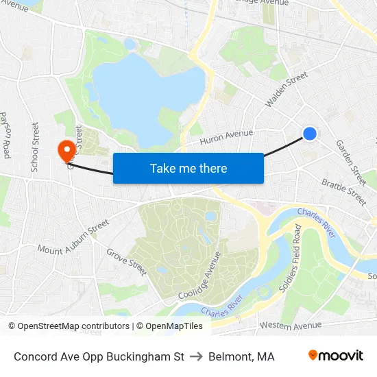 Concord Ave Opp Buckingham St to Belmont, MA map