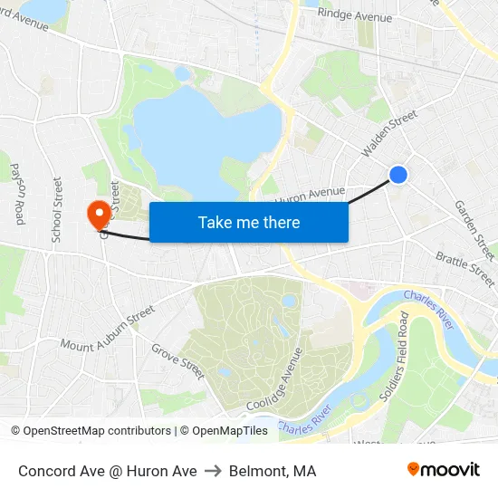 Concord Ave @ Huron Ave to Belmont, MA map