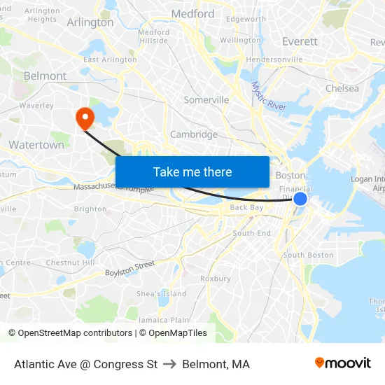 Atlantic Ave @ Congress St to Belmont, MA map
