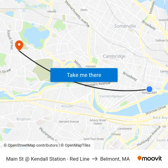 Main St @ Kendall Station - Red Line to Belmont, MA map