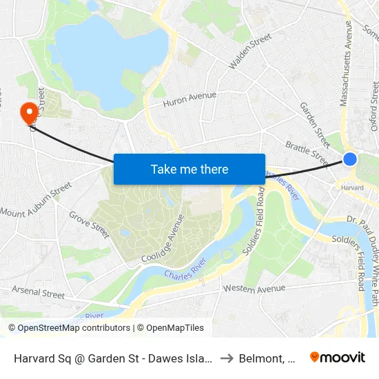 Harvard Sq @ Garden St - Dawes Island to Belmont, MA map