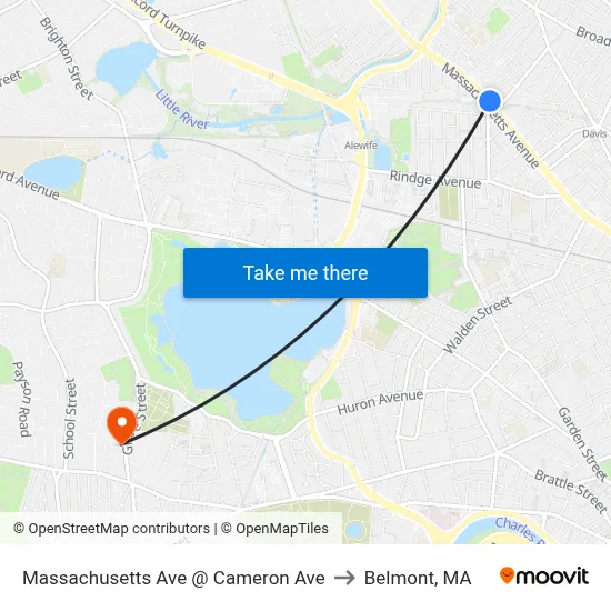Massachusetts Ave @ Cameron Ave to Belmont, MA map