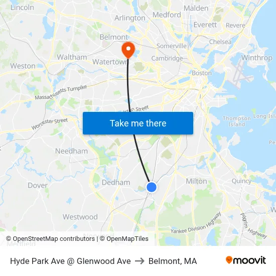 Hyde Park Ave @ Glenwood Ave to Belmont, MA map