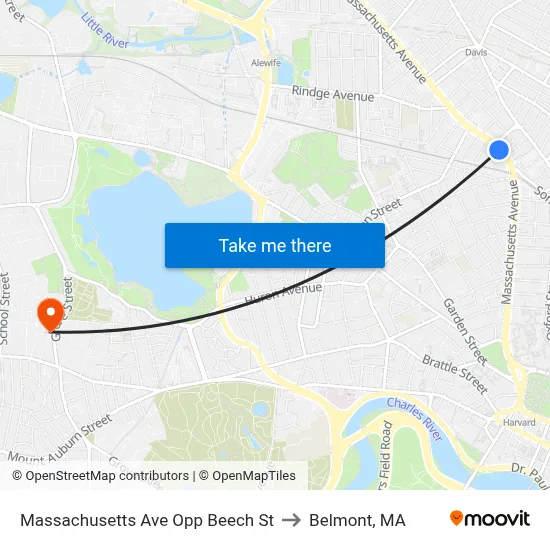 Massachusetts Ave Opp Beech St to Belmont, MA map
