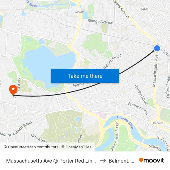 Massachusetts Ave @ Porter Red Line Sta to Belmont, MA map