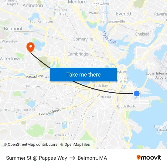 Summer St @ Pappas Way to Belmont, MA map