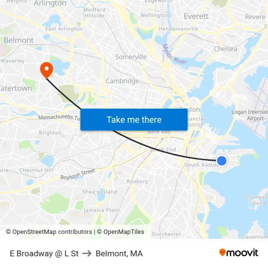 E Broadway @ L St to Belmont, MA map