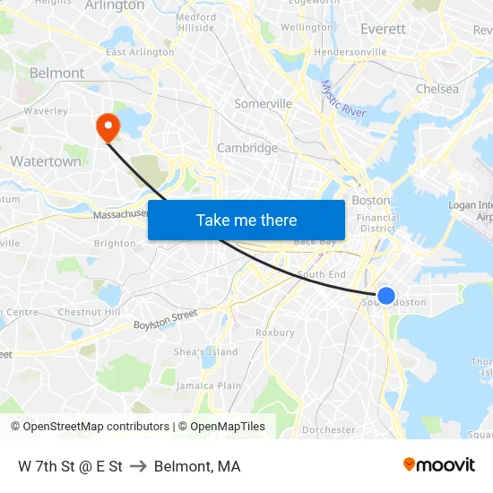 W 7th St @ E St to Belmont, MA map