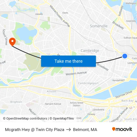 Mcgrath Hwy @ Twin City Plaza to Belmont, MA map