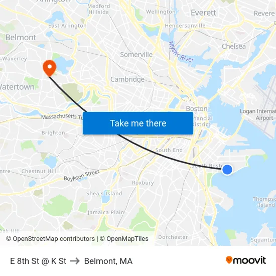 E 8th St @ K St to Belmont, MA map